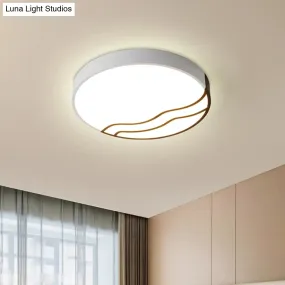 Minimalist LED Bedroom Ceiling Lamp in White/Gold and Black, 16"/14" Diameter