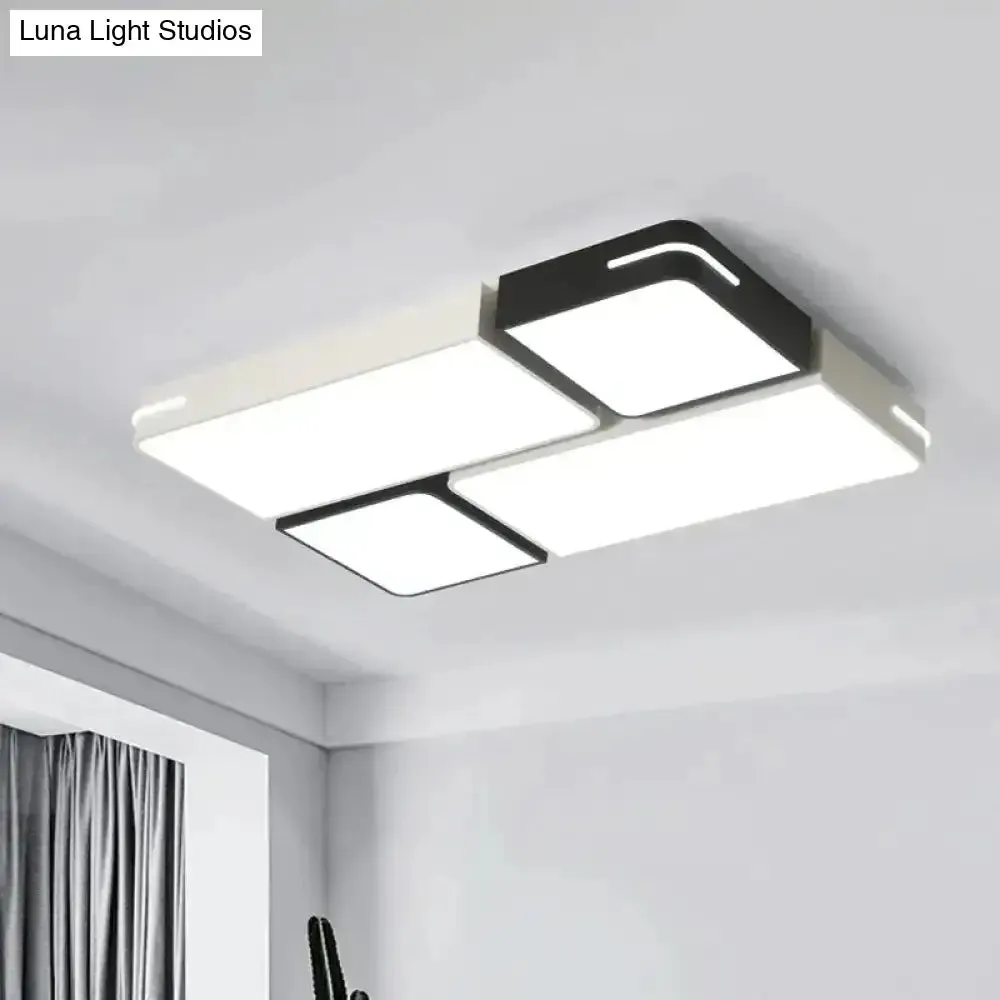 Modern Acrylic LED Ceiling Light in Black & White - Square/Rectangle Flush Mount with White/3 Color Options