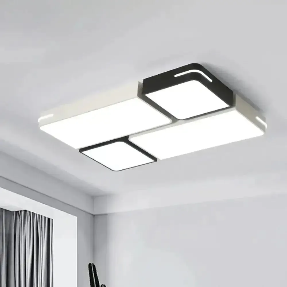 Modern Acrylic LED Ceiling Light in Black & White - Square/Rectangle Flush Mount with White/3 Color Options