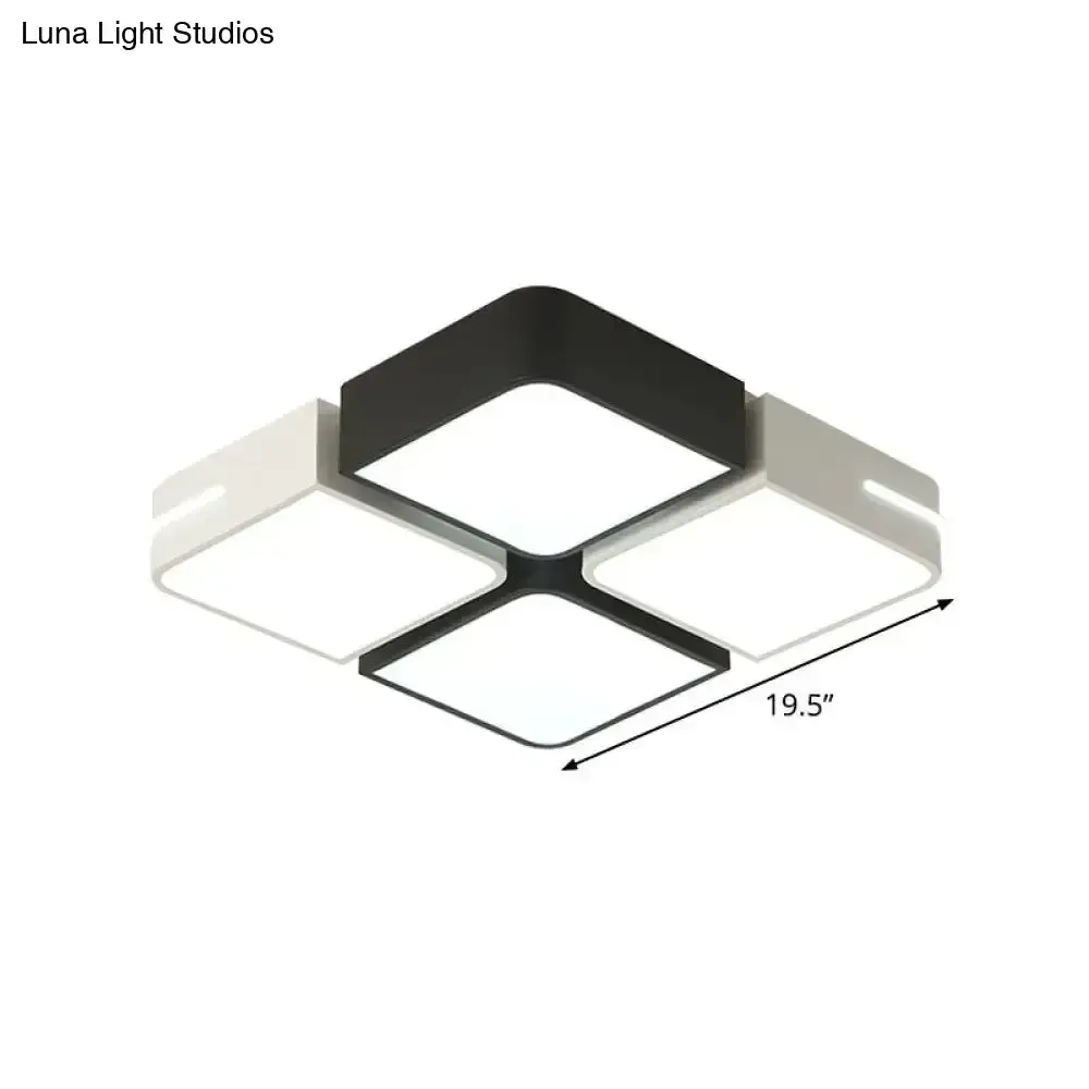 Modern Acrylic LED Ceiling Light in Black & White - Square/Rectangle Flush Mount with White/3 Color Options