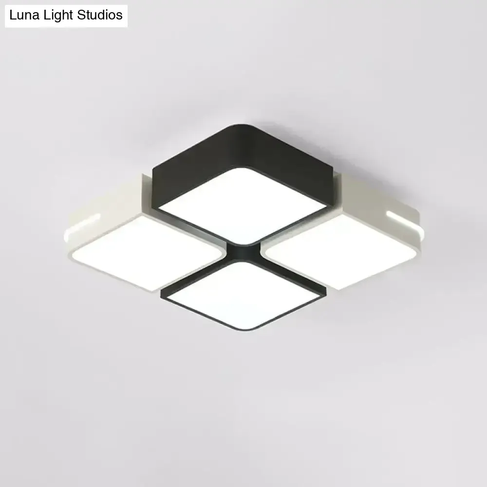 Modern Acrylic LED Ceiling Light in Black & White - Square/Rectangle Flush Mount with White/3 Color Options