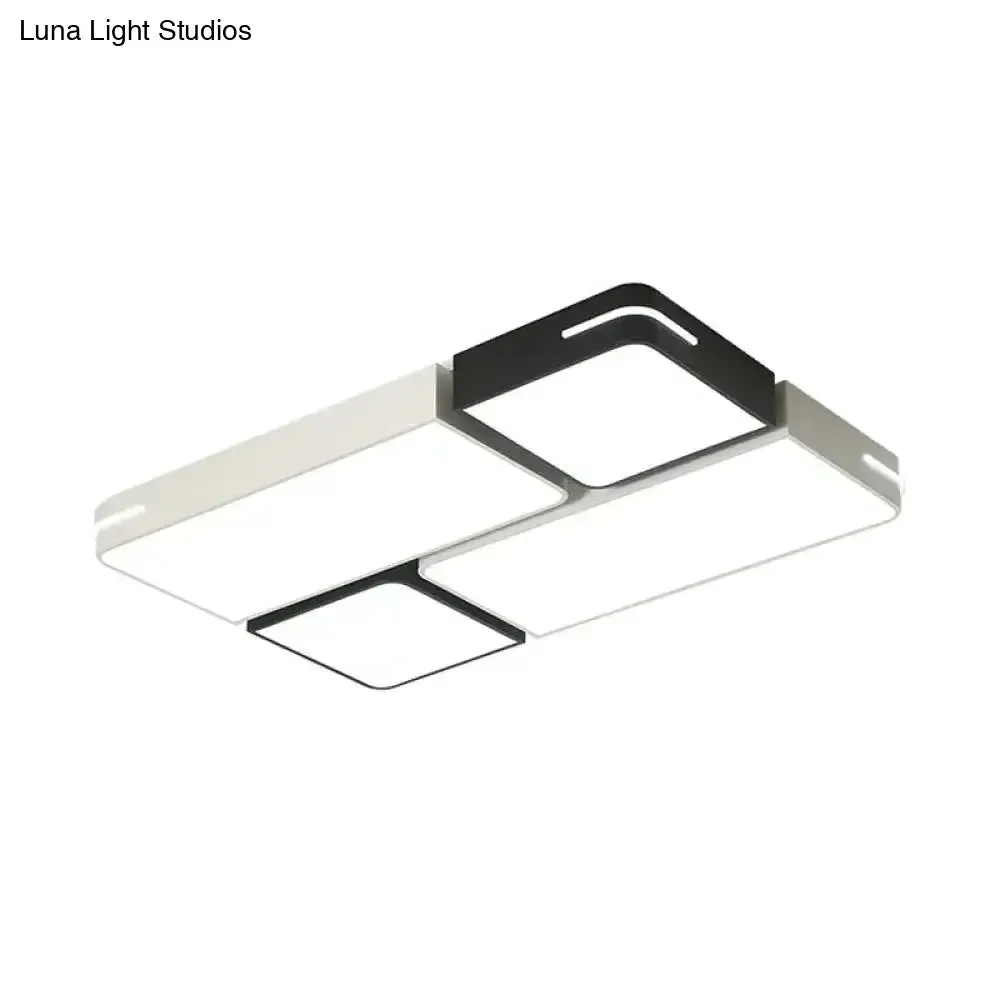 Modern Acrylic LED Ceiling Light in Black & White - Square/Rectangle Flush Mount with White/3 Color Options