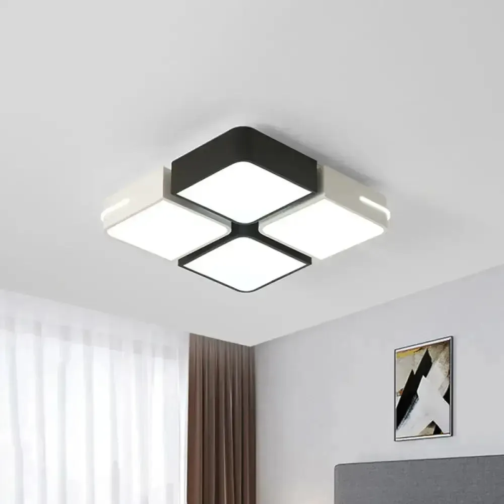 Modern Acrylic LED Ceiling Light in Black & White - Square/Rectangle Flush Mount with White/3 Color Options