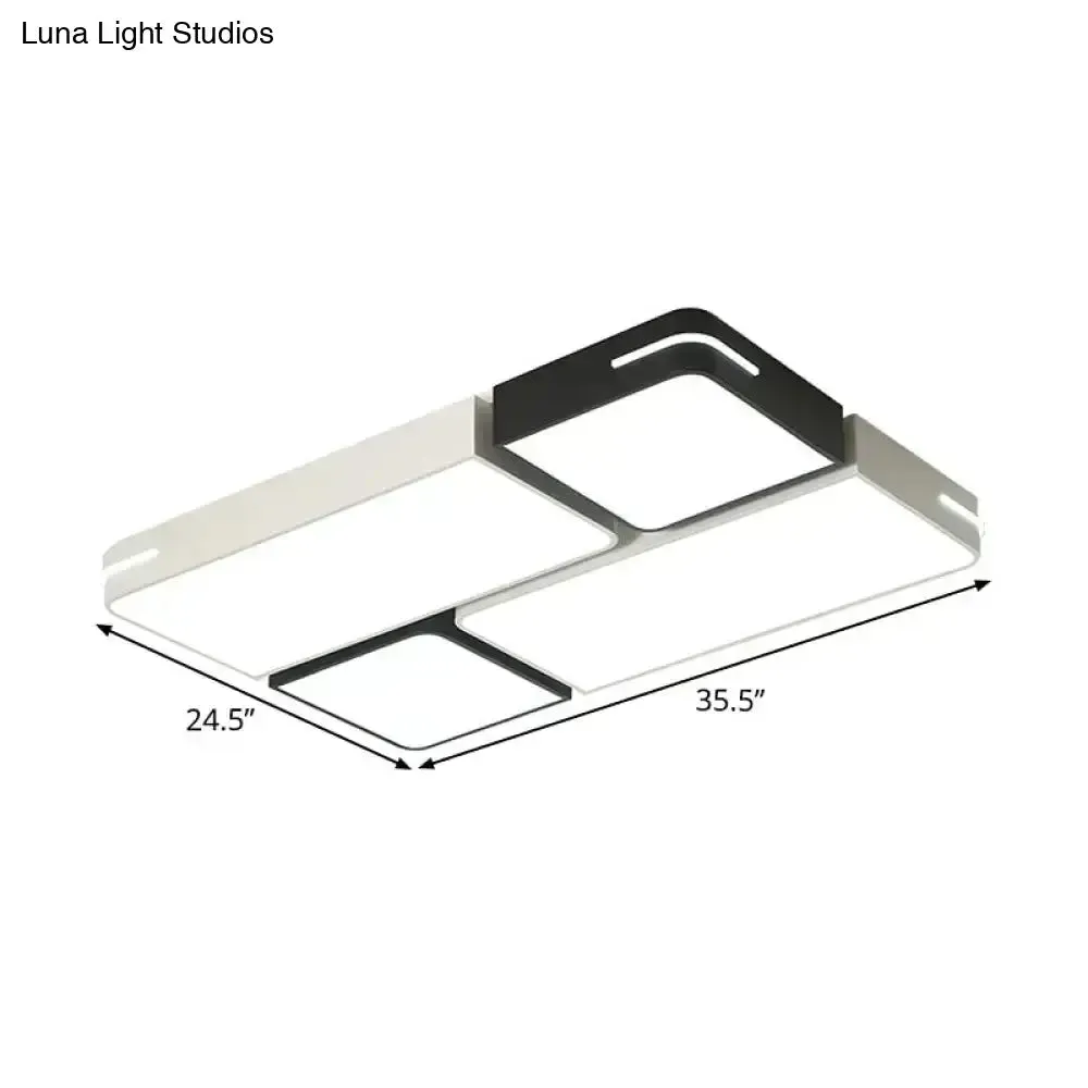 Modern Acrylic LED Ceiling Light in Black & White - Square/Rectangle Flush Mount with White/3 Color Options