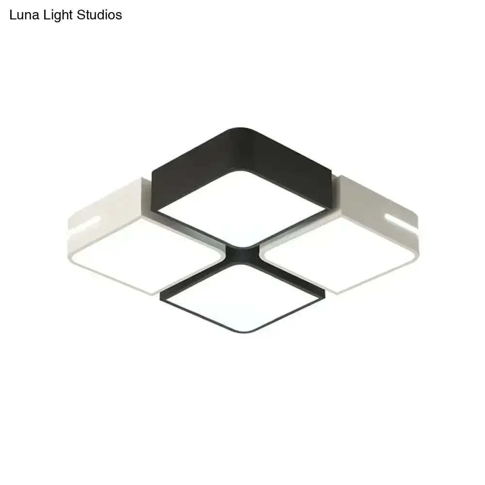 Modern Acrylic LED Ceiling Light in Black & White - Square/Rectangle Flush Mount with White/3 Color Options