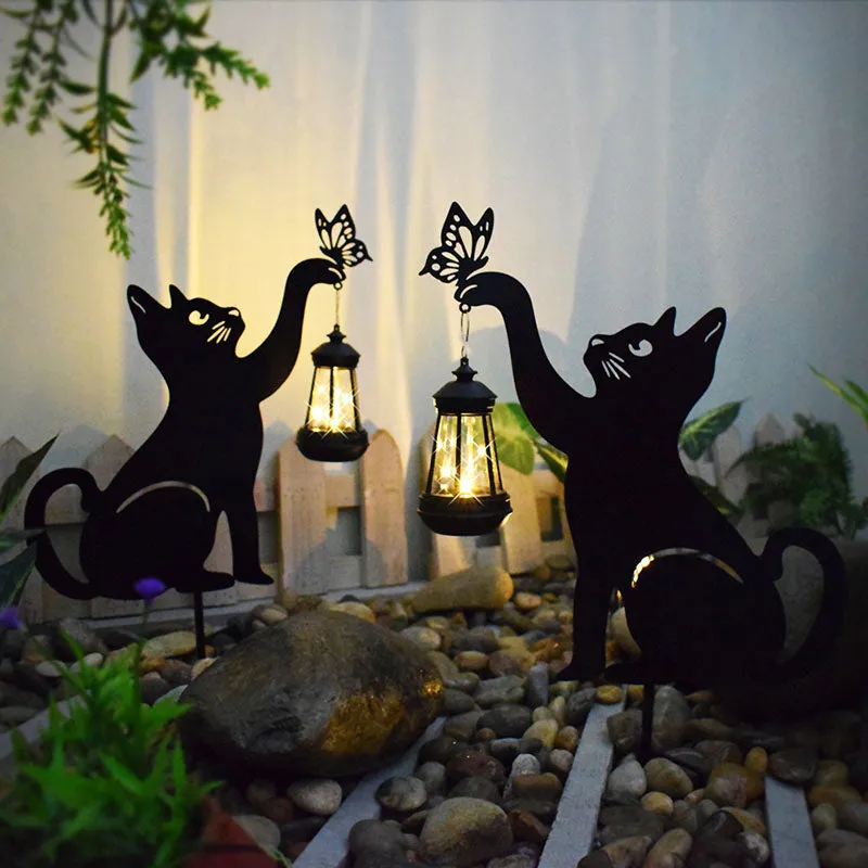 Modern Art Deco Cat Iron Plastic LED Outdoor Landscape Light For Garden