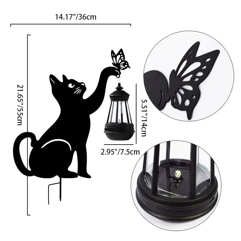 Modern Art Deco Cat Iron Plastic LED Outdoor Landscape Light For Garden