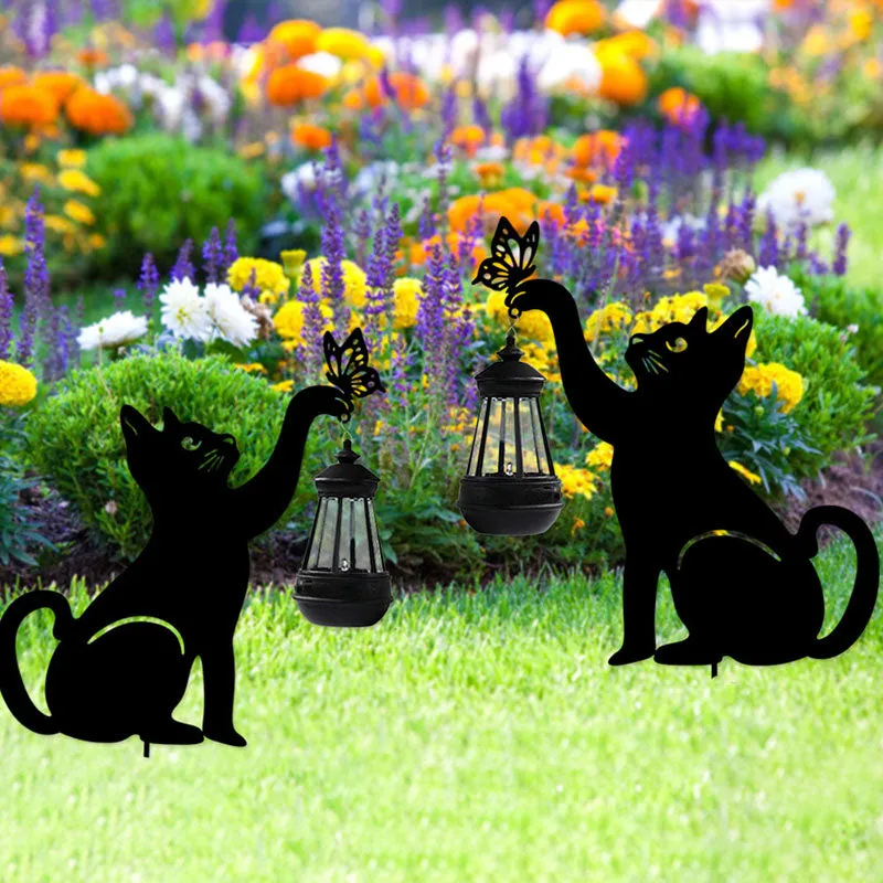 Modern Art Deco Cat Iron Plastic LED Outdoor Landscape Light For Garden