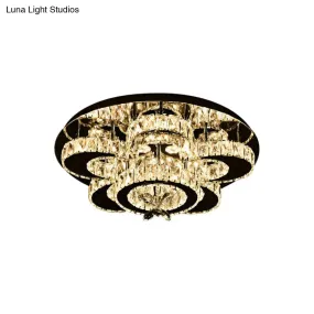 Modern Crystal Nickel Flush Mount Lamp - Flower LED Ceiling Light with Ring Design, 24"/32" Width