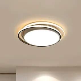 Modern Drum Flush Ceiling Light with Acrylic Diffuser - Integrated LED, Black/White - Ideal for Bedroom in Warm/White