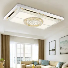 Modern LED Flush Mount Ceiling Light with Crystal Shade - White Rectangle Fixture