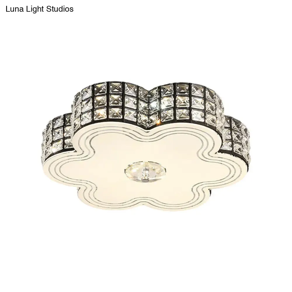 Modern LED Flush Mount Light with Square-Cut Crystals and Floral Design, 15.5"/19.5" Width