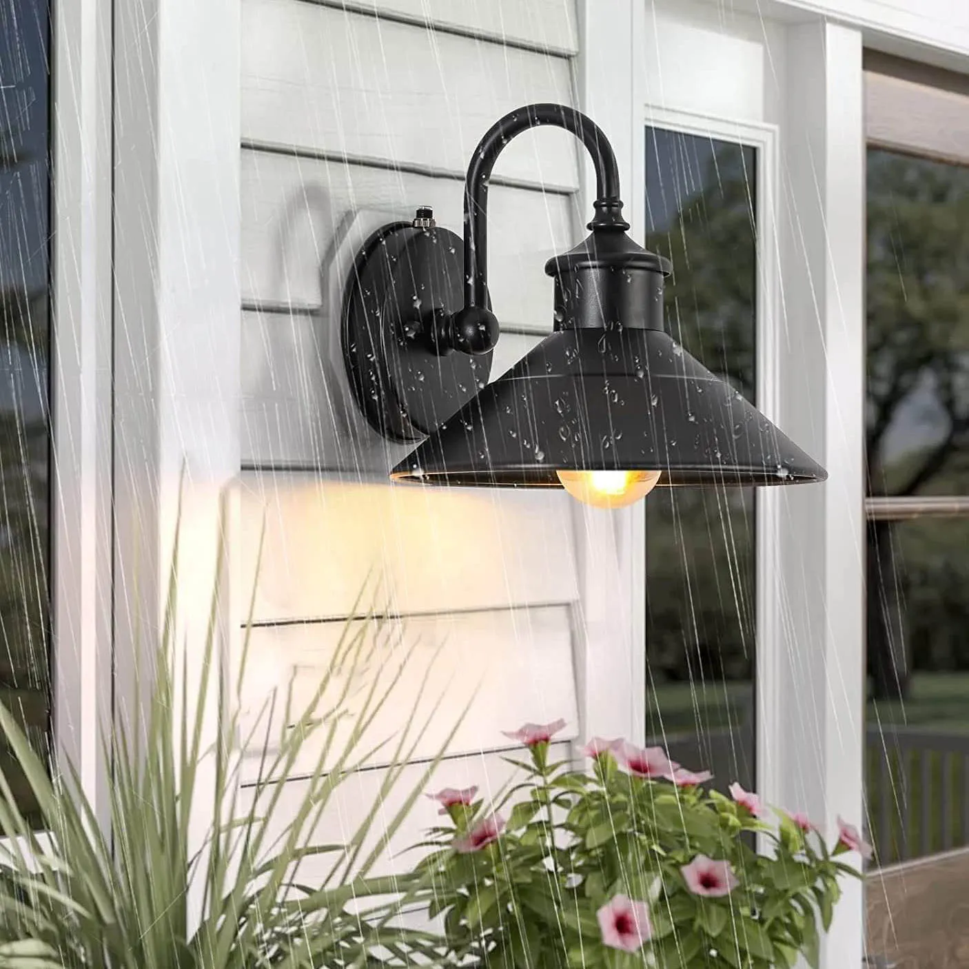 Modern Minimalist Wrought Iron Umbrella Shade 1-Light Outdoor Waterproof Wall Sconce Lamp