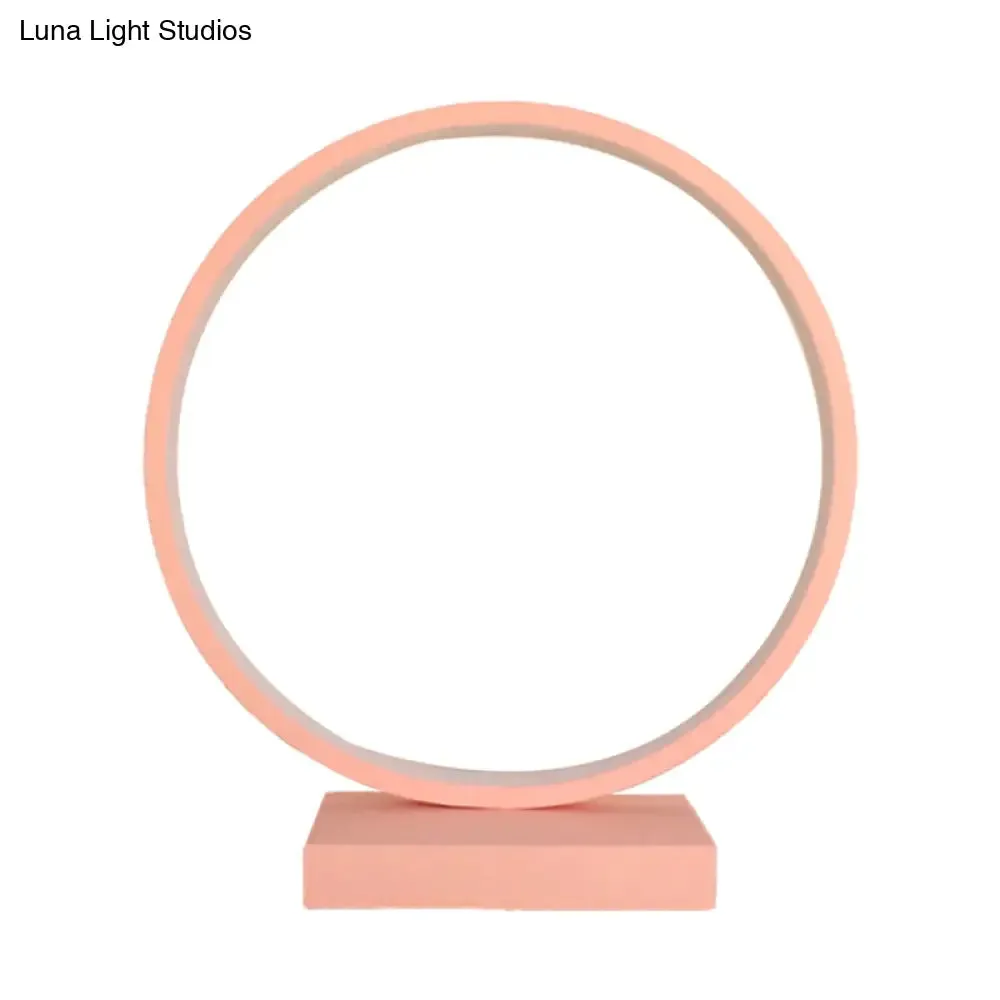 Modern Red/Pink Aluminum Circle Ring Table Light - Plug In LED Nightstand Lamp with Adjustable White/Warm Light