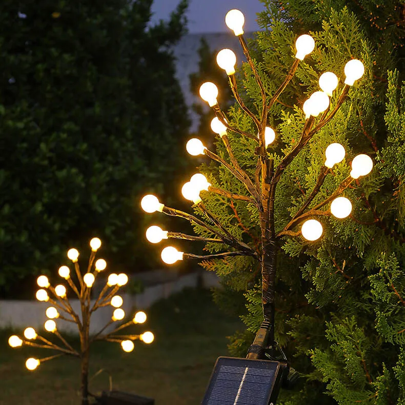 Modern Solar Round Ball Tree Branch ABS Stainless Steel LED Outdoor Landscape Light