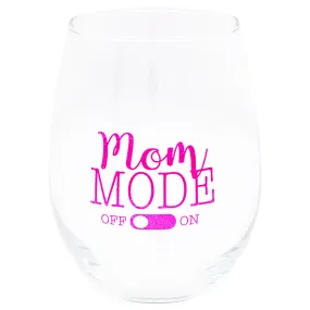 Mom Mode Off Dotted Pink 14 ounce Glass Stemless Wine Glass