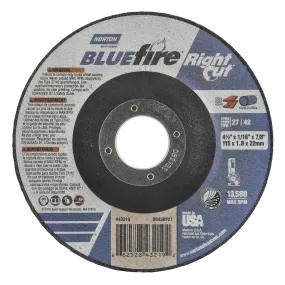 Norton 4-1/2 x 1/16 x 7/8 In. BlueFire RightCut Cutting Wheel 36 R T27/42 25 Count