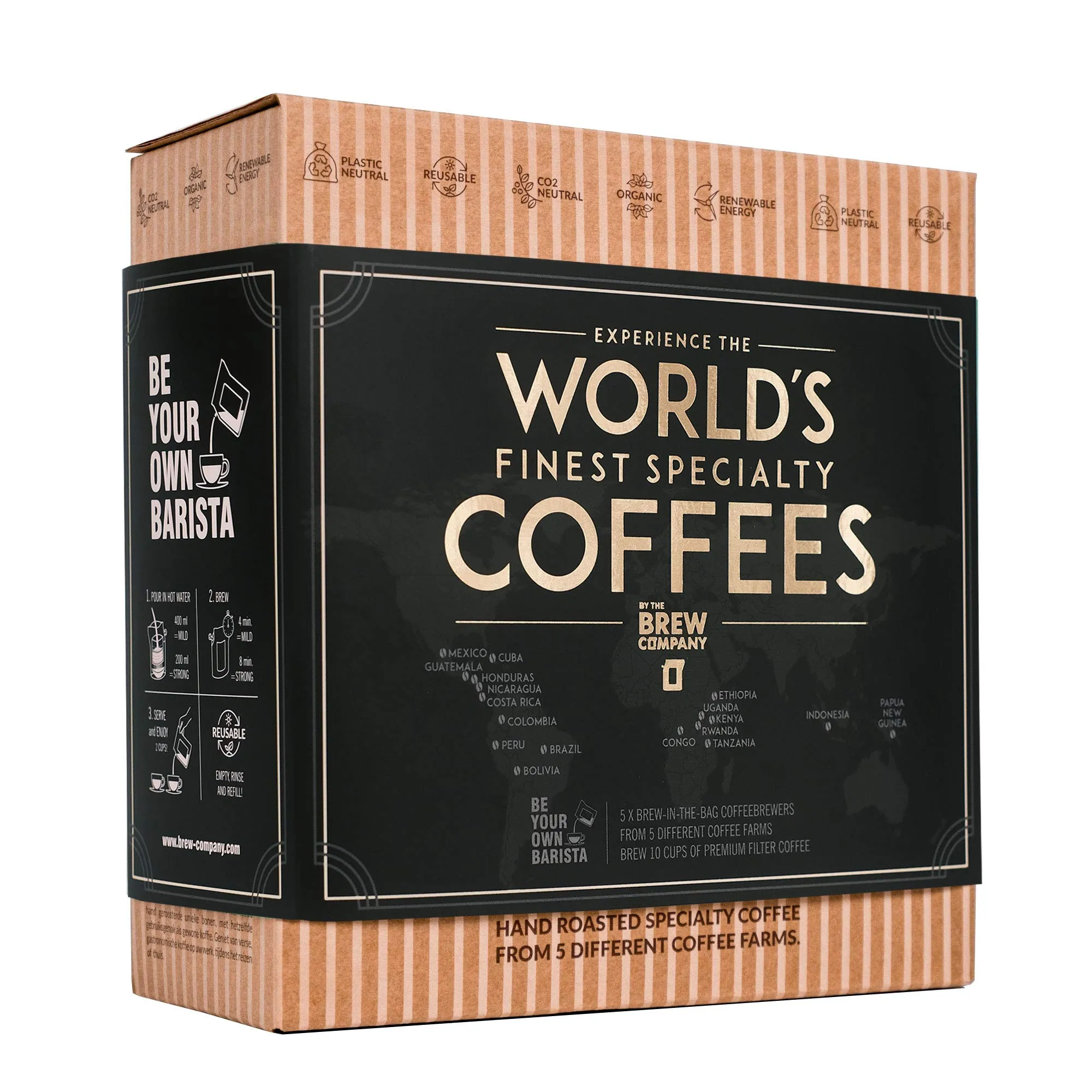 Original Gourmet Coffee Gift Set for Men & Women – 5 of the World’s Finest Single Estate Specialty & Organic Coffees | Brew & Enjoy Anytime, Anywhere | Hamper Style Letterbox Gift Idea for Him & Her