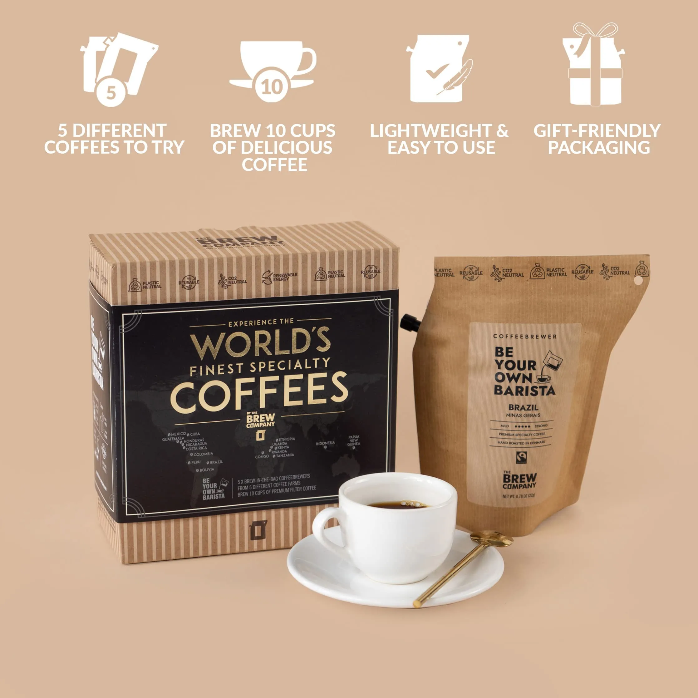 Original Gourmet Coffee Gift Set for Men & Women – 5 of the World’s Finest Single Estate Specialty & Organic Coffees | Brew & Enjoy Anytime, Anywhere | Hamper Style Letterbox Gift Idea for Him & Her