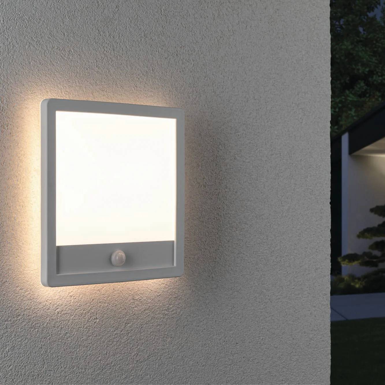 Outdoor Lamina 15.5W LED Backlit Square Wall Light with Motion Detection in White