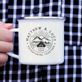 Personalised 'Adventuring Together' Metal Enamel Mug, 13 oz