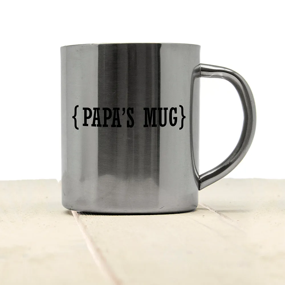 Personalised Name With Swirl Brackets Silver Outdoor Mug