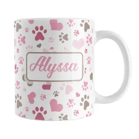 Personalized Pink Hearts and Paw Prints Mug