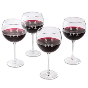 Personalized Red Wine Glass Set of 4 - Stamped