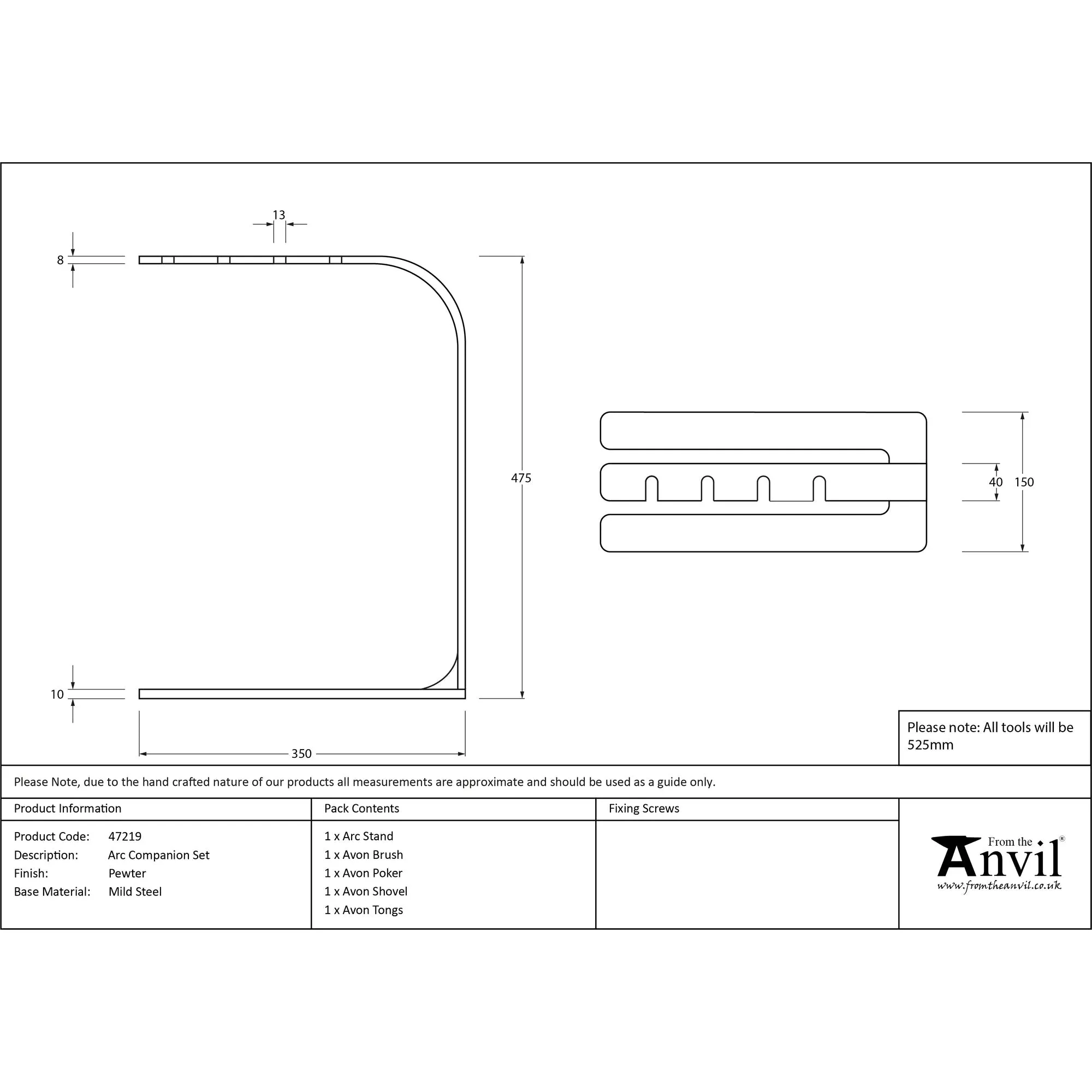 Pewter Arc Companion Set - Avon Tools | From The Anvil