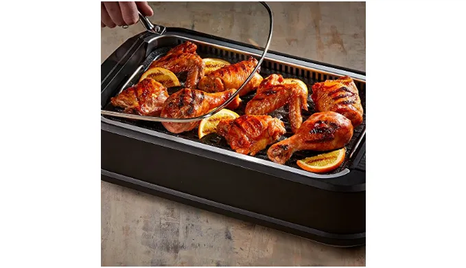 PRICE DROP: Power Smokeless Grill with Tempered Glass Lid with Interchangeable Griddle Plate and Turbo Speed Smoke Extractor Technology (New Open Box)