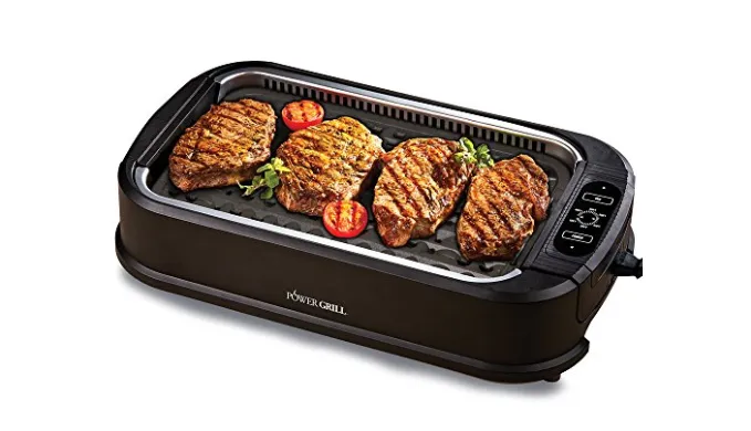 PRICE DROP: Power Smokeless Grill with Tempered Glass Lid with Interchangeable Griddle Plate and Turbo Speed Smoke Extractor Technology (New Open Box)