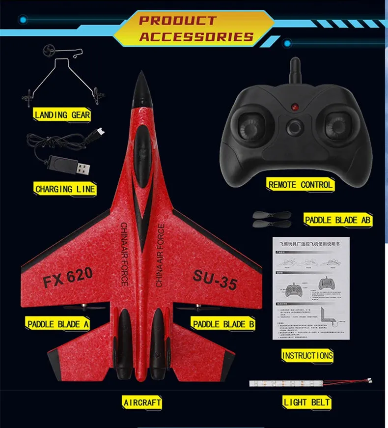 RC Foam Aircraft SU-35 Plane 2.4G Radio Control Glider Remote Control Fighter Plane Glider Airplane Foam Boys Toys for Children