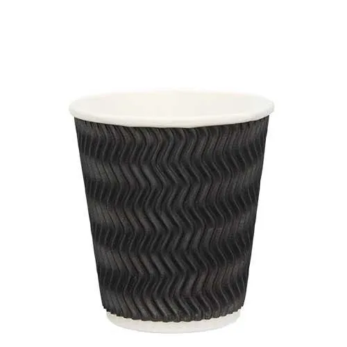 Ripple Wall Coffee Cups-Black-12oz/355ml- No Lids