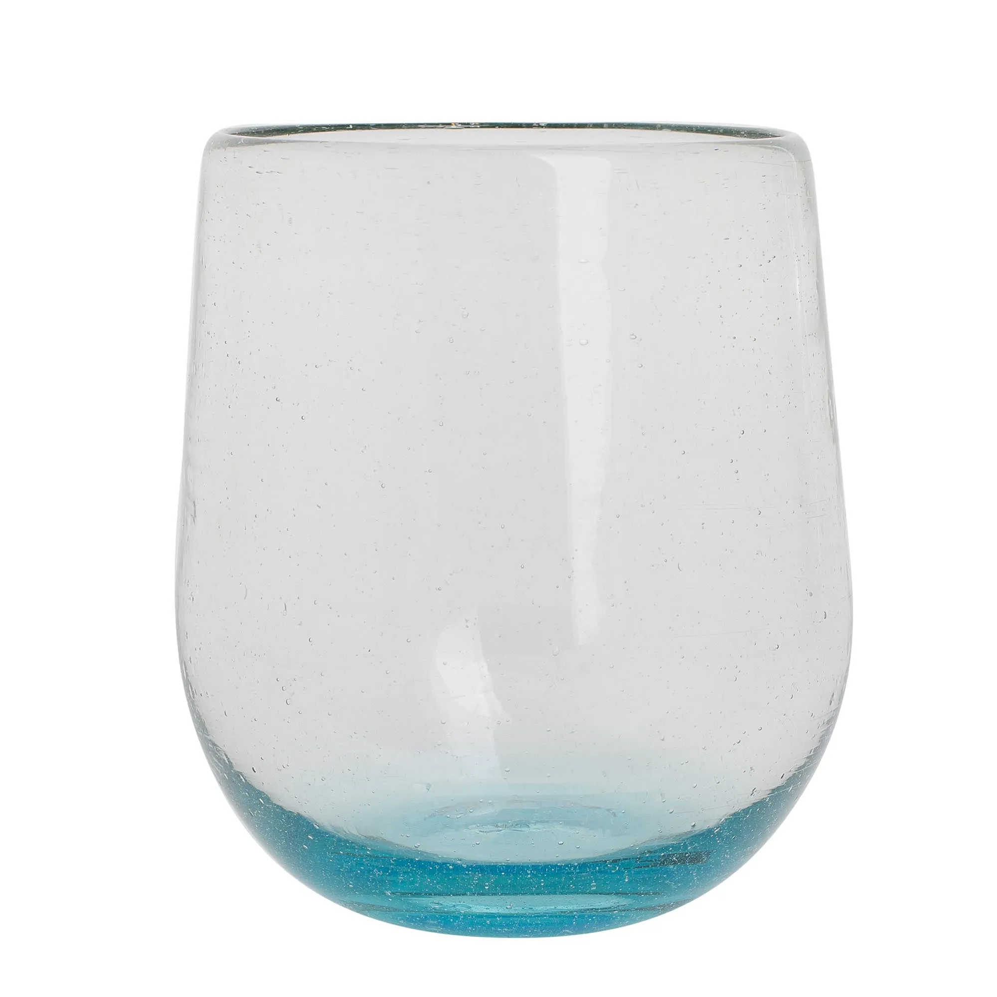 Set of Four Recycled Glass Stemless Wine Glasses in Blue - Glistening Sea | NOVICA