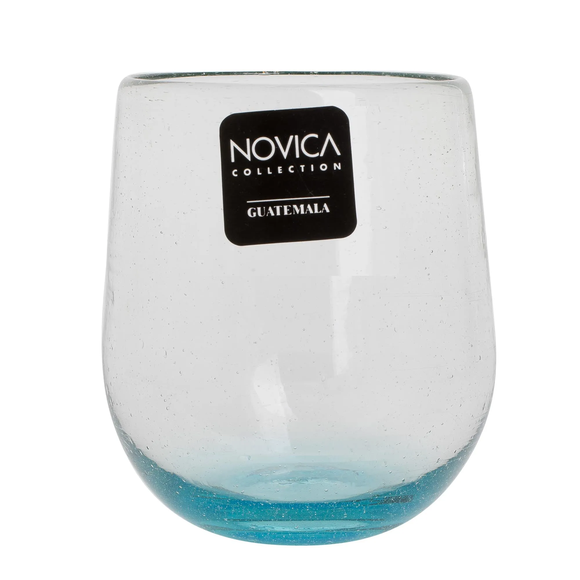 Set of Four Recycled Glass Stemless Wine Glasses in Blue - Glistening Sea | NOVICA