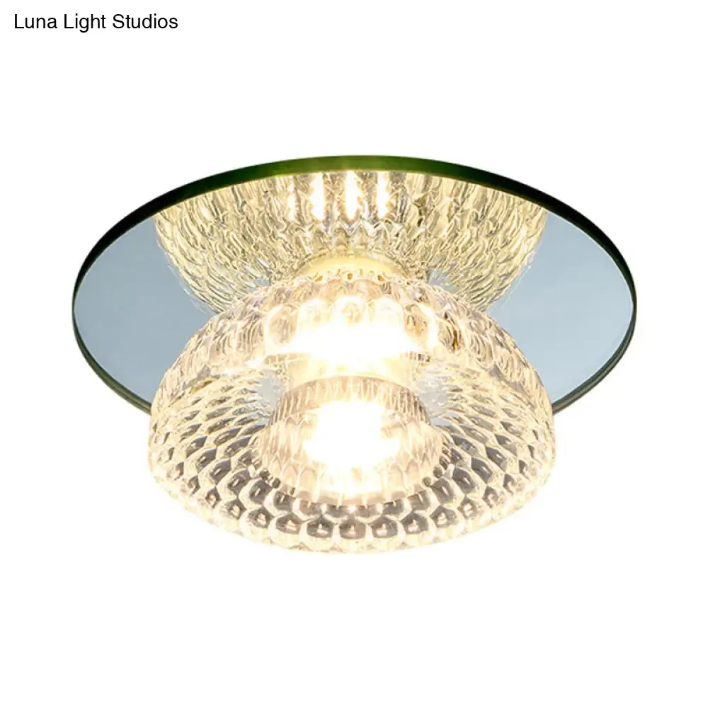 Sleek Chrome Crystal LED Flush Light with Mini Flower Bowl Design, Perfect for Ceiling Mount, Mirror Glass Canopy Included