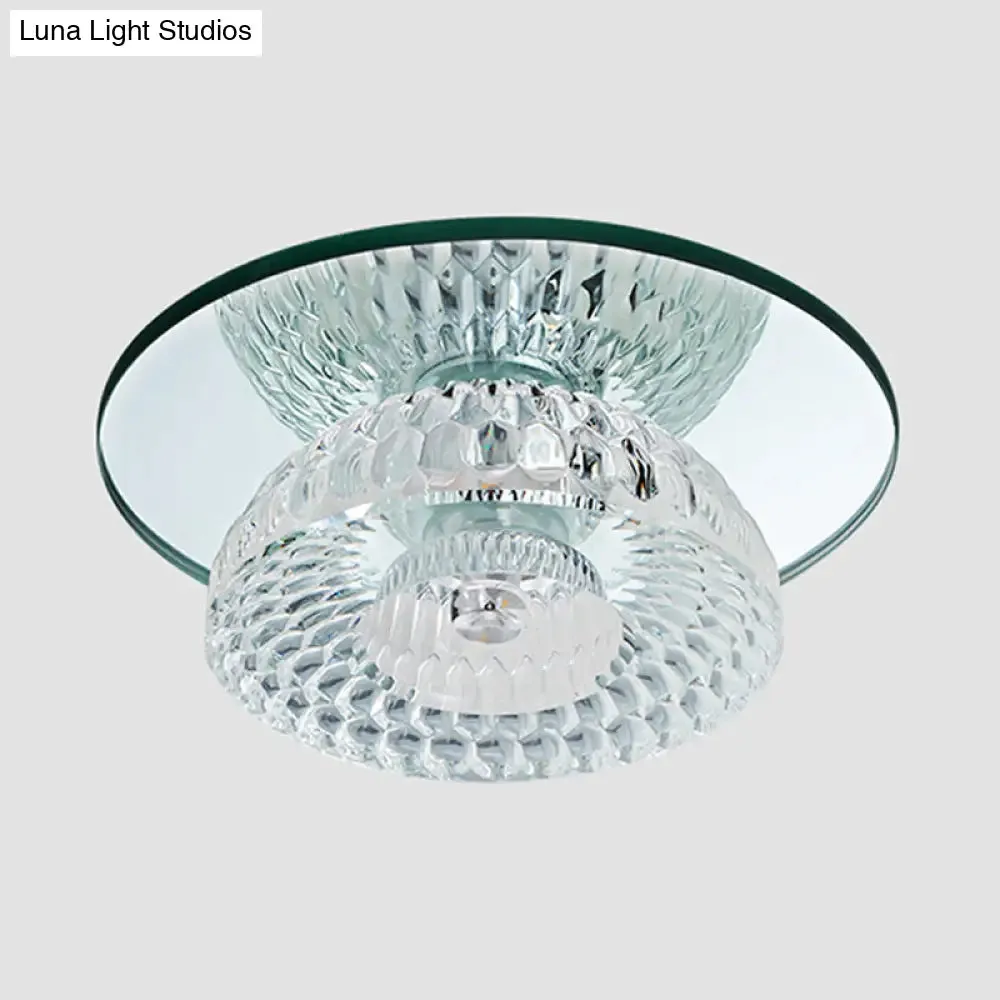 Sleek Chrome Crystal LED Flush Light with Mini Flower Bowl Design, Perfect for Ceiling Mount, Mirror Glass Canopy Included