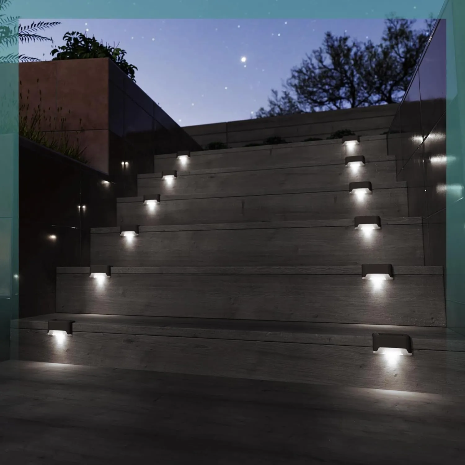 Solar Deck Lights Outdoor, 16 Pack Waterproof LED Solar Lights for Stairs, Step, Fence, Railing, Yard and Patio (Cool White)