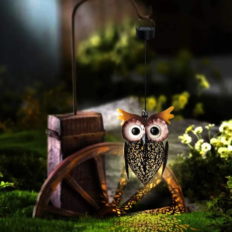 Solar Decorative Owl Iron LED Hanging Outdoor Landscape Light