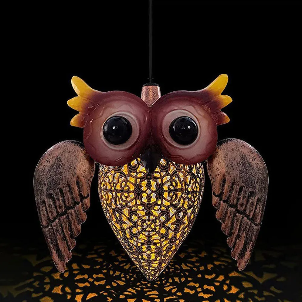 Solar Decorative Owl Iron LED Hanging Outdoor Landscape Light