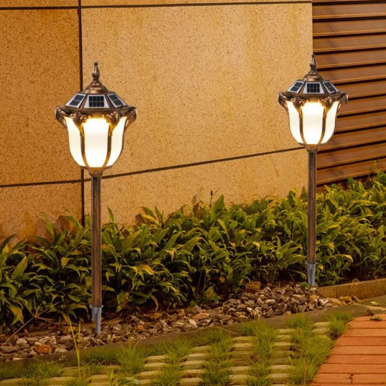 Solar Hexagonal Lantern Aluminum Glass Light Control Waterproof Insert Ground LED Outdoor Landscape Lighting