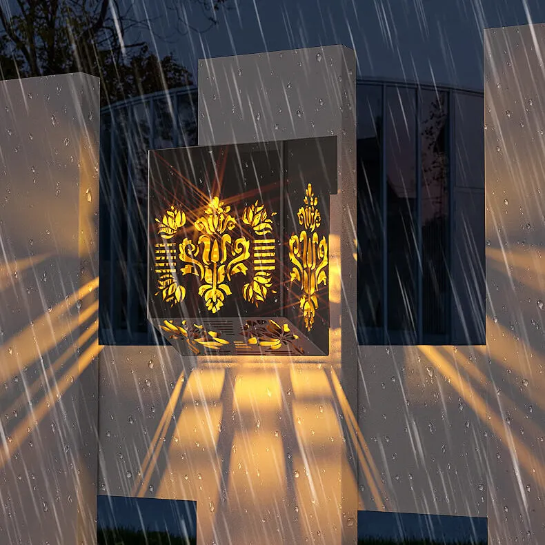 Solar Outdoor Square Hollow Design LED Patio Decoration Wall Sconce Lamp