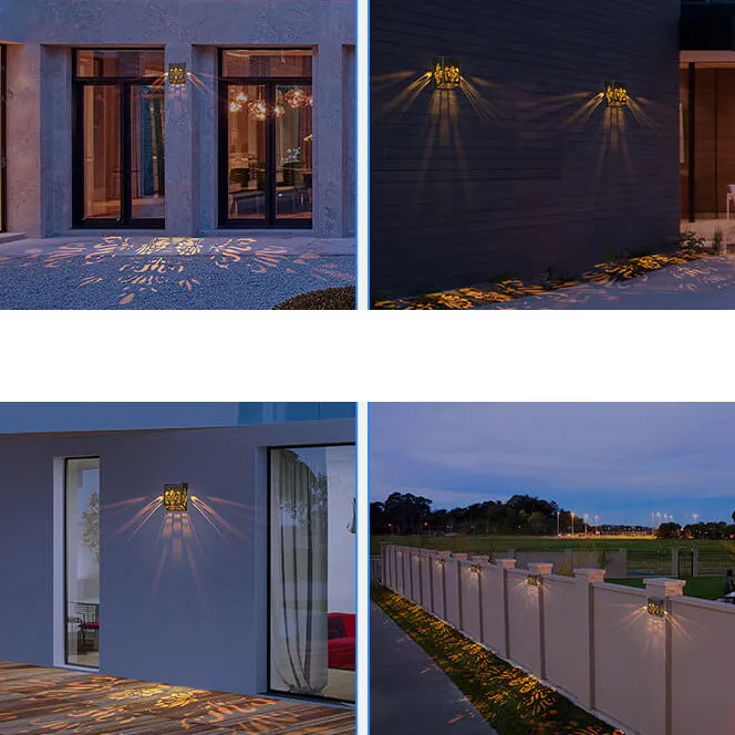 Solar Outdoor Square Hollow Design LED Patio Decoration Wall Sconce Lamp