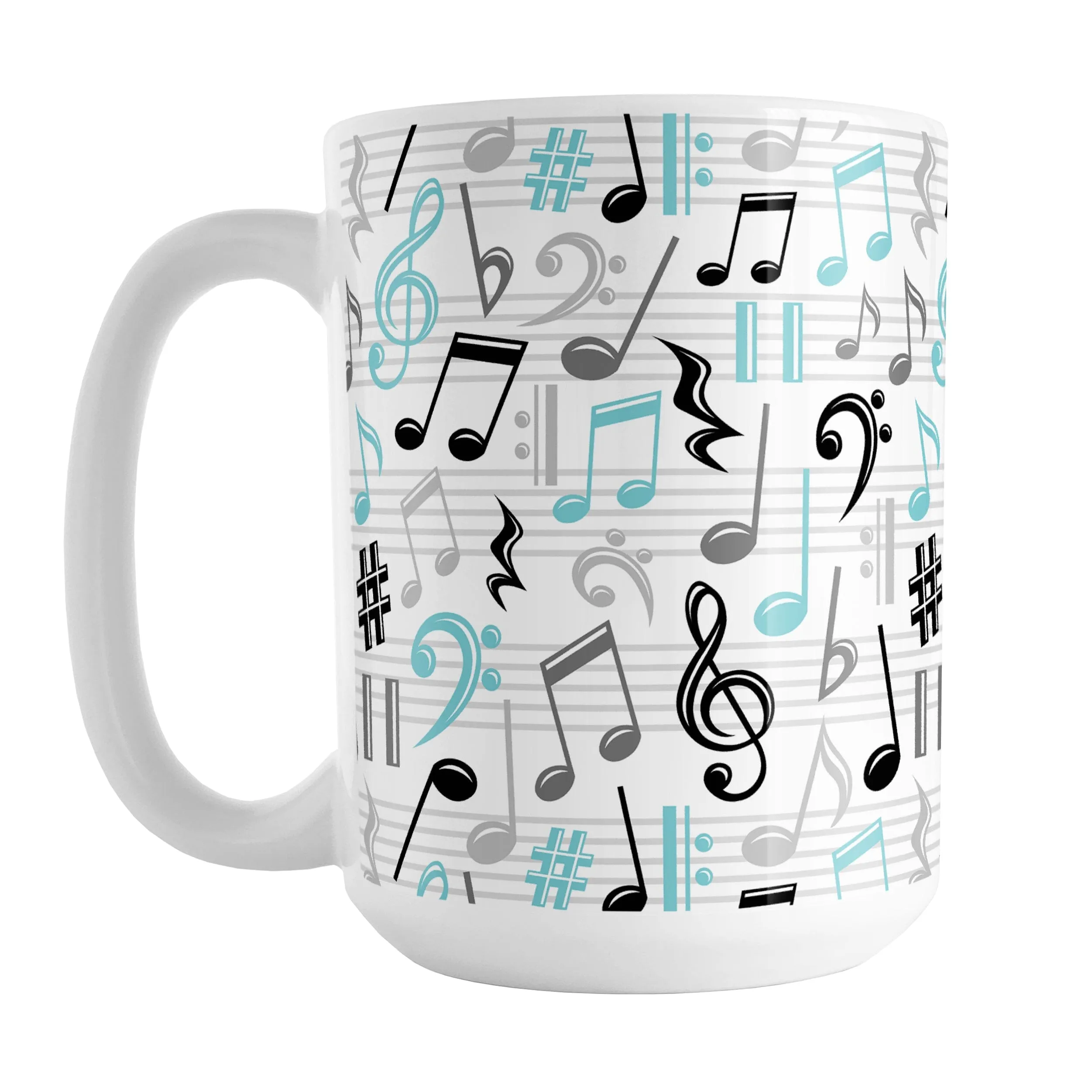 Turquoise Music Notes Pattern Mug