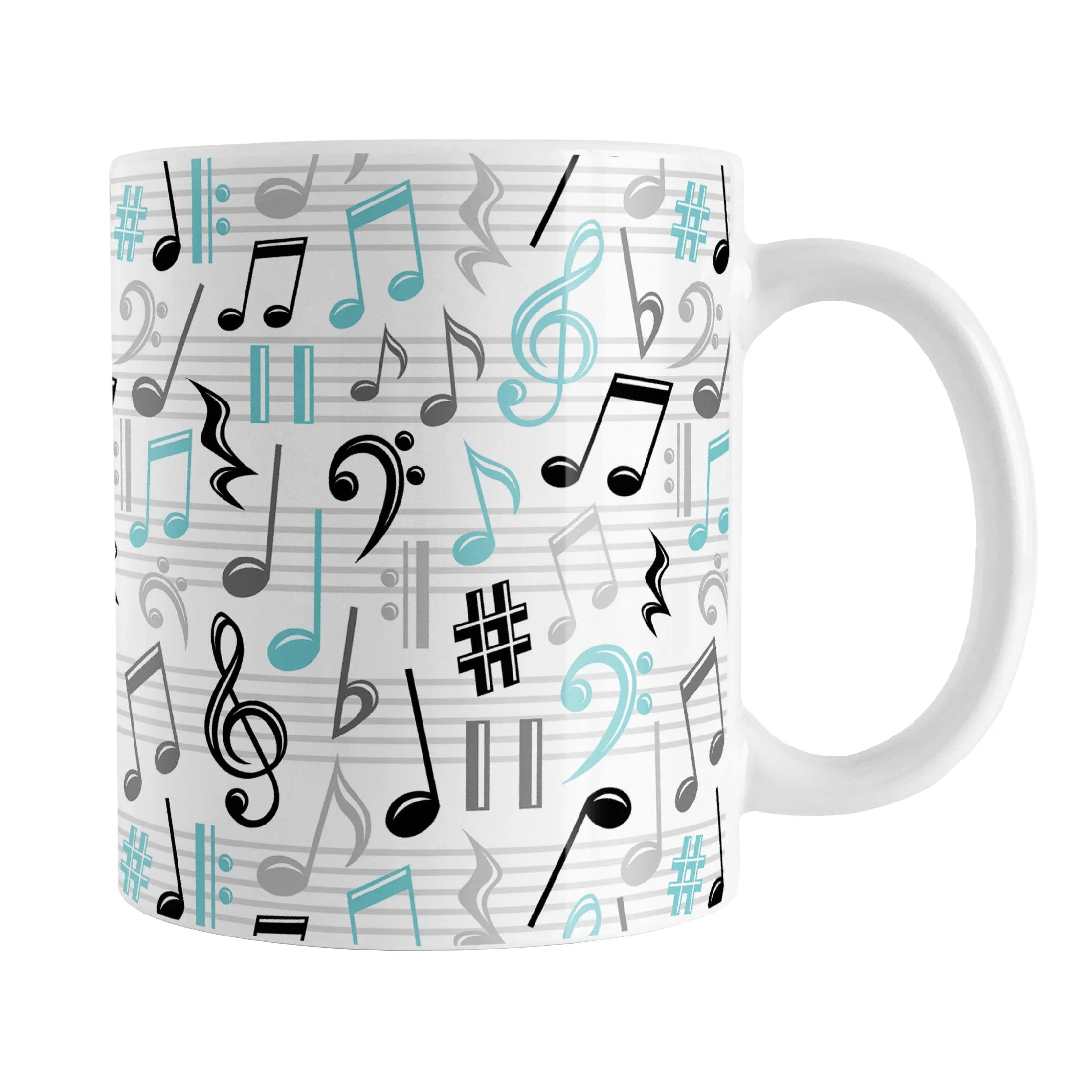 Turquoise Music Notes Pattern Mug