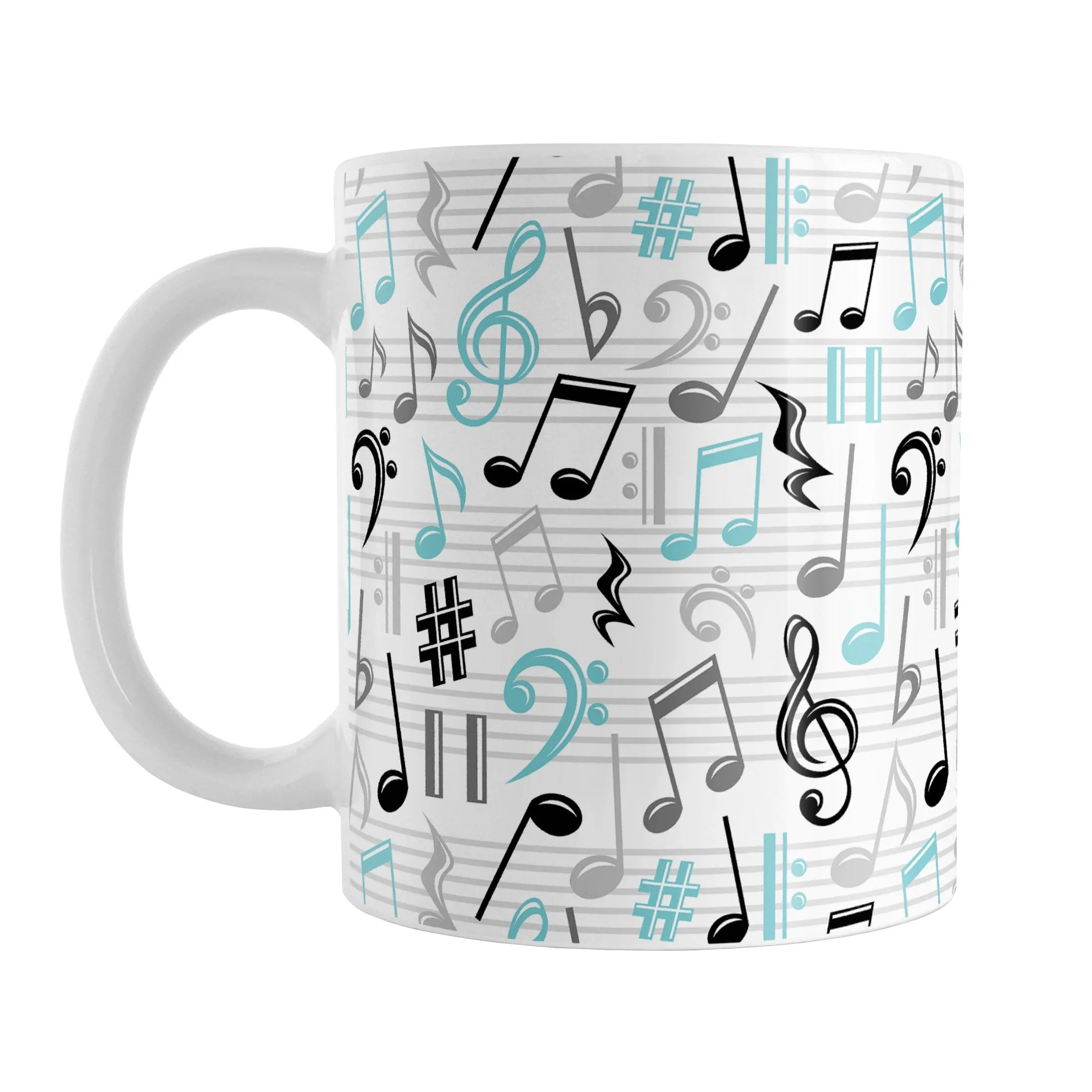 Turquoise Music Notes Pattern Mug