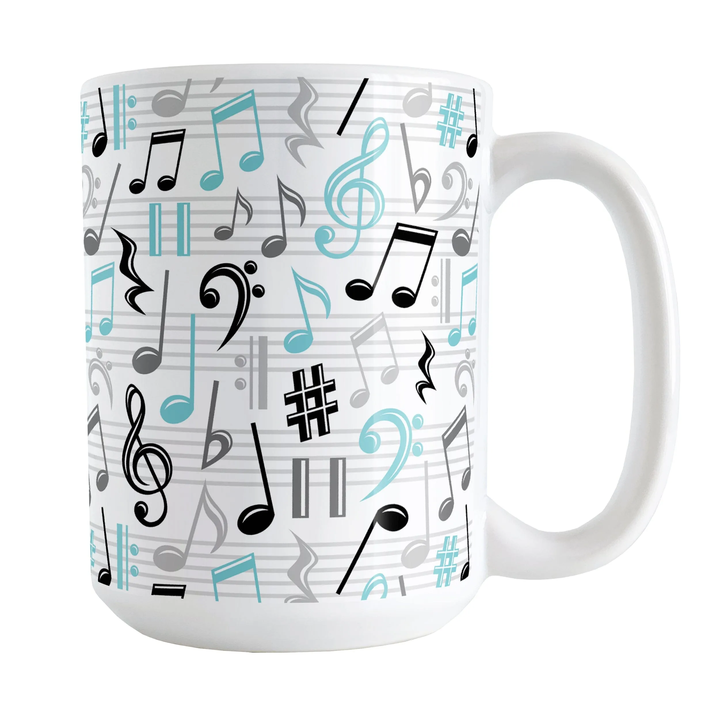 Turquoise Music Notes Pattern Mug