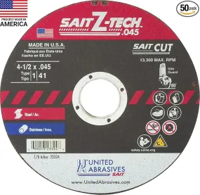 United Abrasives - Sait 23324 4-1/2" x 0.045" Z-Tech Metal Cutting Wheel