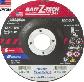 United Abrasives - Sait 23334 4-1/2" x 0.045" Z-Tech Metal Cutting Wheel