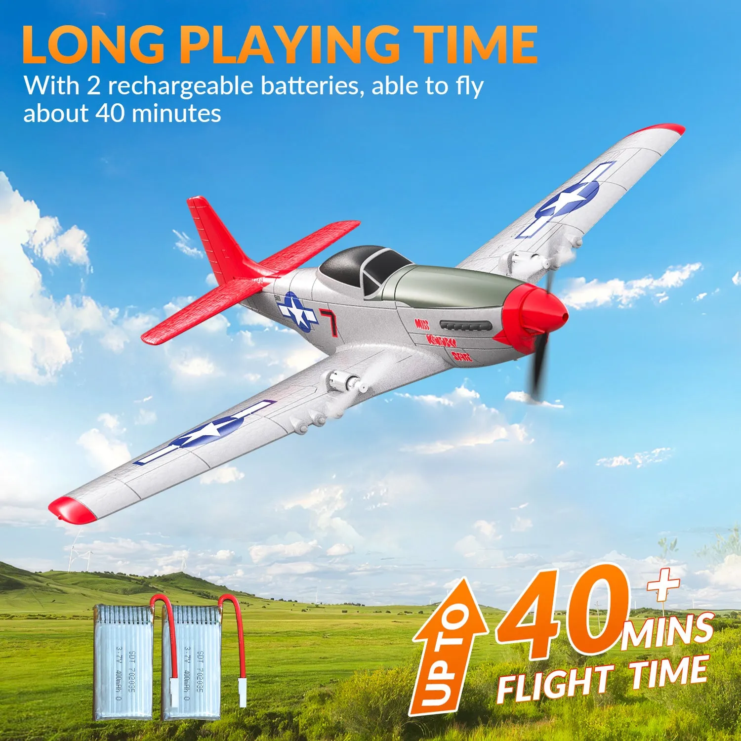 VOLANTEXRC Mustang P51D 2CH 400mm For Kids Beginners (15.7'') 76203